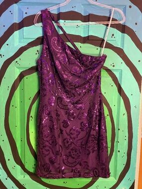 LULUS purple sequin one shoulder dress